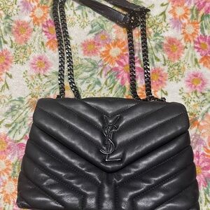 No Name Black Quilted Chevron Leather Shoulder Bag with Chain Strap Have Hole